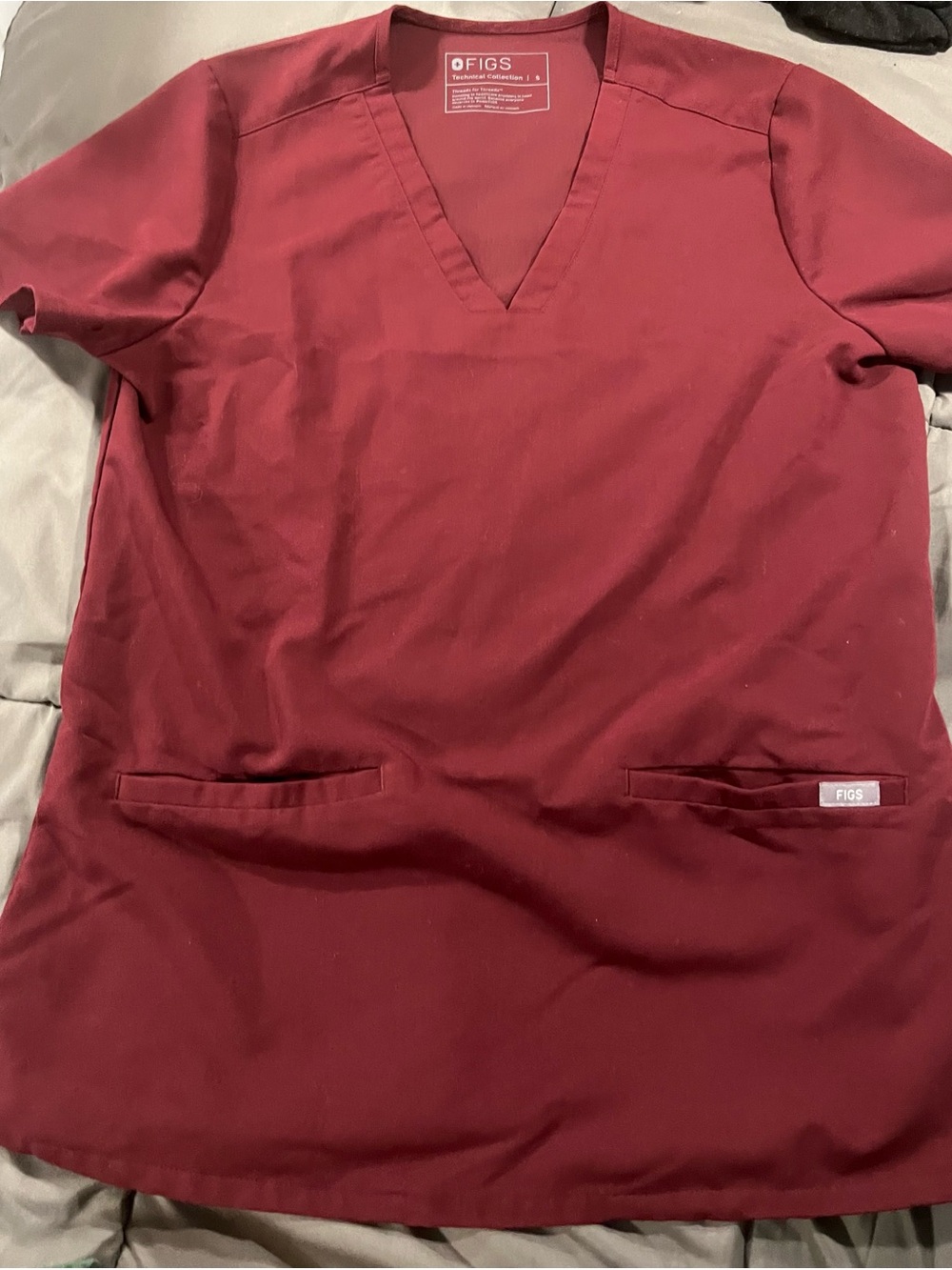 Figs Technical Collection V-Neck Scrub Top in Burgundy